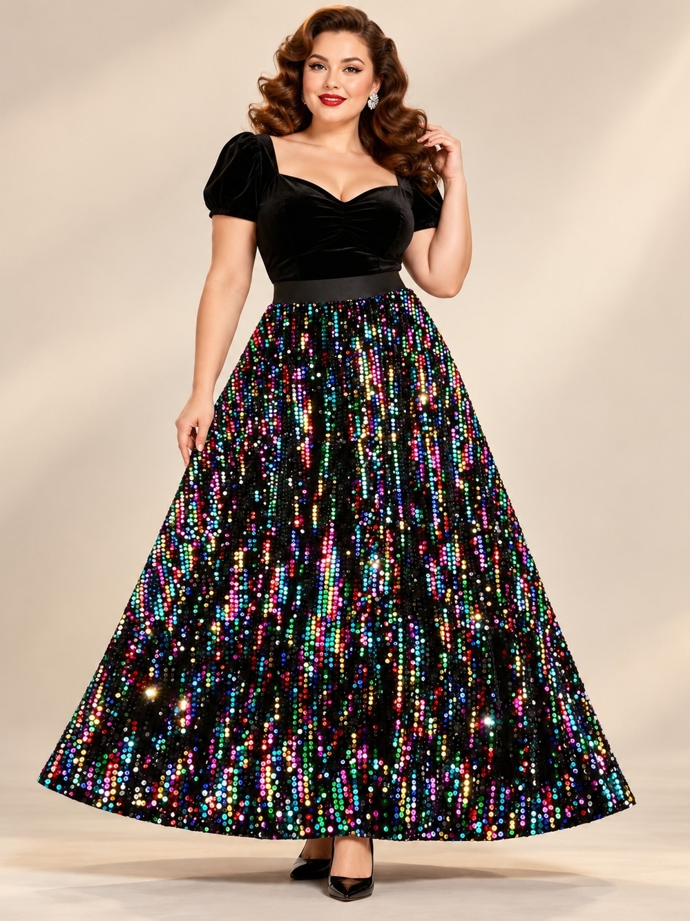 MODCLOTH RAINBOW SEQUIN MAXI SKIRT SZ 1X